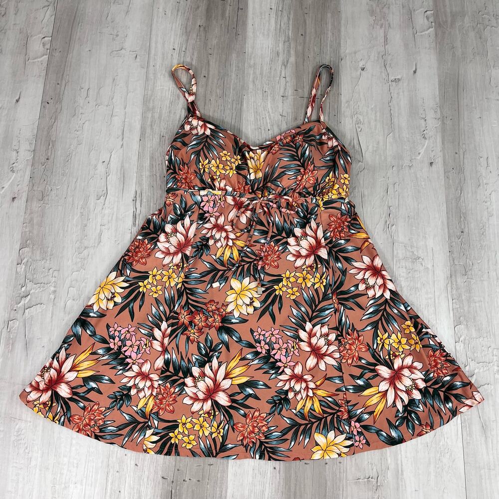 Swim Solutions Floral Empire One-Piece Fully Lined Pink Floral Swim Dress